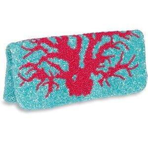 Beaded coral shell clutch.